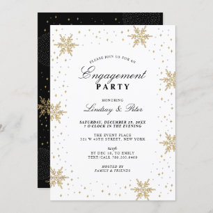 Invitation Gold & Black Winter Christmas Engagement Party Inv