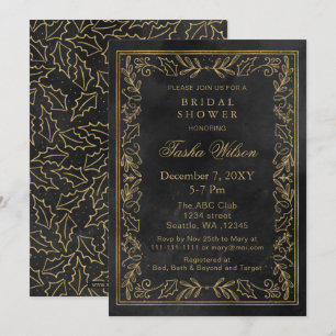 Invitation Gold Black Winter Foliage Fête des mariées de vaca