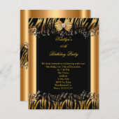 Invitation Gold Black Zebra Élégante fête d'anniversaire (Devant / Derrière)