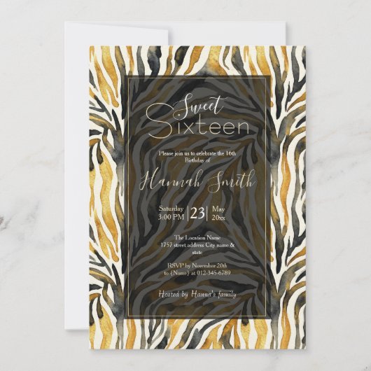 Invitation Gold Black Zebra Print Pattern (Devant)