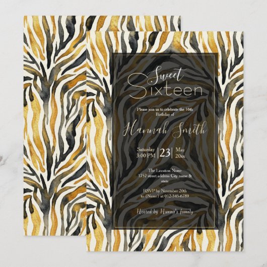 Invitation Gold Black Zebra Print Pattern (Devant / Derrière)