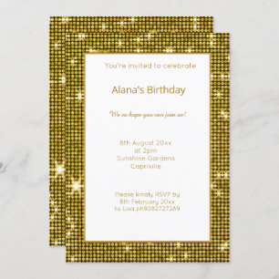 Invitation GOLD BLANC DiSCO MÉTALLIQUE ANNIVERSAIRE INVITATIO