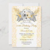 Invitation Gold Blanc gris floral Bouquet fête d'anniversaire (Devant)