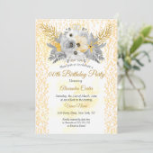 Invitation Gold Blanc gris floral Bouquet fête d'anniversaire (Debout devant)