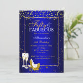 Invitation Gold Blue 50 Fabuleux fête champagne d'anniversair (Debout devant)