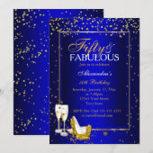Invitation Gold Blue 50 Fabuleux fête champagne d'anniversair (Devant / Derrière)