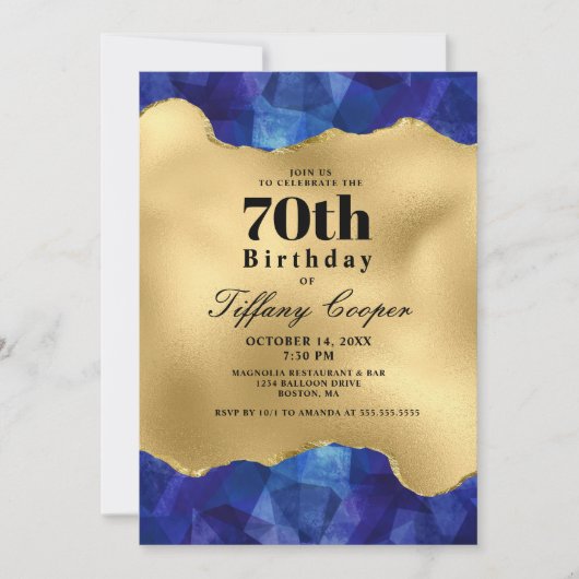 Invitation Gold Blue 70th Birthday Party (Devant)