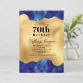 Invitation Gold Blue 70th Birthday Party (Debout devant)