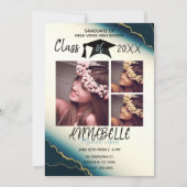 Invitation Gold Blue Agate Graduation Party 3 Photo (Devant)