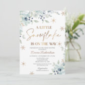 Invitation Gold Blue Floral Petit Baby shower de flocon de ne (Debout devant)