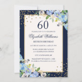 Invitation Gold Blue floral Sparkle 60e anniversaire Invitati (Devant)