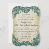 Invitation Gold Blue Green Paisley Peacock Mariage Non Peacoc (Devant)