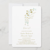 Invitation Gold Blue Hearts Champagne Cheers Fiançailles chic (Devant)