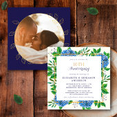 Invitation Gold Blue Hydrangea Photo 10e anniversaire de Mari