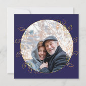 Invitation Gold Blue Hydrangea Photo 50e anniversaire de Mari (Dos)