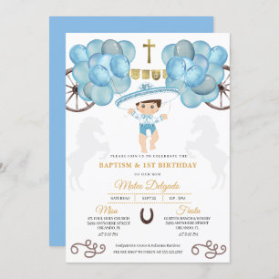 Invitation Gold & Blue Mexicain bébé garçon Charro Baptême