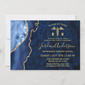 Invitation Gold Blue Nursing School Graduation Party (Devant)