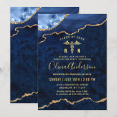 Invitation Gold Blue Nursing School Graduation Party (Devant / Derrière)