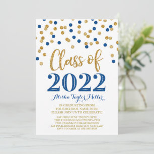 Invitation Gold Blue Parties scintillant Confetti Graduation 