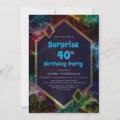 Invitation Gold Blue Parties scintillant Surprise 40e fête d' (Devant)
