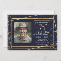 Gold Blue Photo 75th Birthday Party