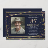 Invitation Gold Blue Photo 85th Birthday Party (Devant / Derrière)