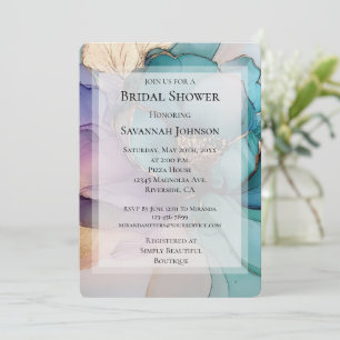 Invitation Gold Blue Purple Floral Fête des mariées romantiqu