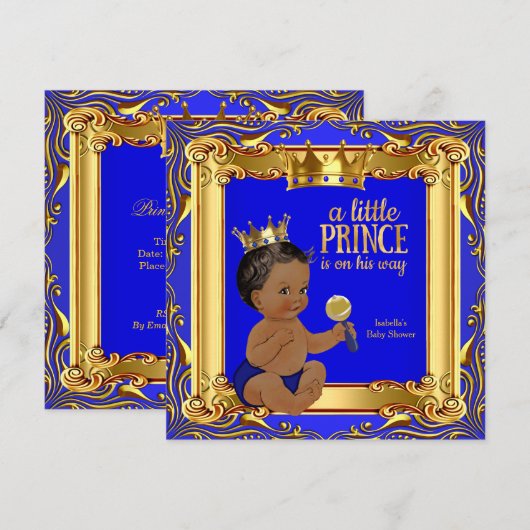 Invitation Gold Blue Royal Baby shower Ethnic (Devant / Derrière)