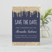 Invitation Gold Blue Sparkle Parties scintillant Sweet 16 Enr (Debout devant)