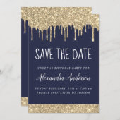 Invitation Gold Blue Sparkle Parties scintillant Sweet 16 Enr (Devant / Derrière)