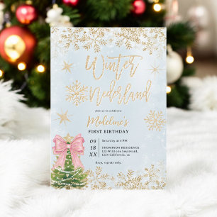 Invitation Gold blue Wonderland Première fête d'anniversaire