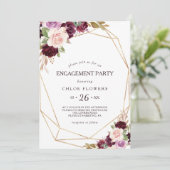 Invitation Gold Blush Burgundy Floral Engagement Party (Debout devant)