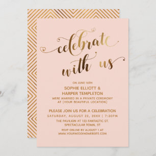 Invitation Gold & Blush fête avec nous après le mariage