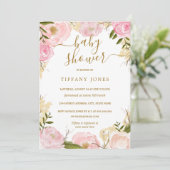 Invitation Gold Blush Floral Aquarelle Baby shower fille (Debout devant)