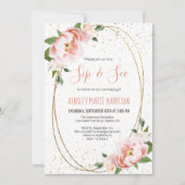 Invitation Gold Blush Floral Sip & Voir bébé fille douche (Devant)