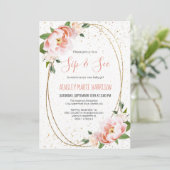 Invitation Gold Blush Floral Sip & Voir bébé fille douche (Debout devant)