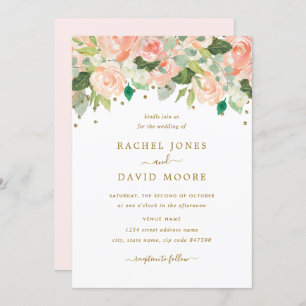 Invitation Gold Blush Peach Floral Aquarelle Mariage Inviter