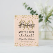 Invitation Gold Blush Pink 90e anniversaire Date de sauvegard (Debout devant)