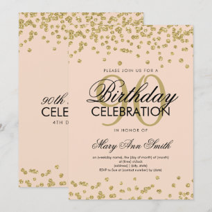 Invitation Gold Blush Pink 90e anniversaire Parties scintilla