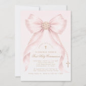 Invitation Gold Blush Pink Bow First Holly Communion (Devant)