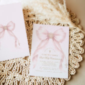 Invitation Gold Blush Pink Bow First Holly Communion