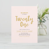 Invitation Gold & Blush Pink Simple 21e fête d'anniversaire (Debout devant)
