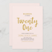 Invitation Gold & Blush Pink Simple 21e fête d'anniversaire (Devant / Derrière)