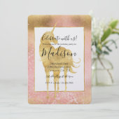 Invitation Gold Blush rose magique Unicorn Anniversaire (Debout devant)