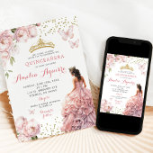 Invitation Gold Blush rose Royal Princess Quinceañera
