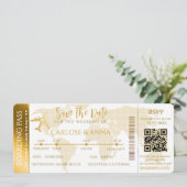 Invitation Gold Boarding Pass Destination Wedding Code QR (Debout devant)