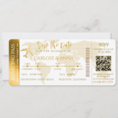 Invitation Gold Boarding Pass Destination Wedding Code QR (Devant)