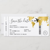 Invitation GOLD Boarding Pass Voyage Enregistrer la date Mari (Devant)