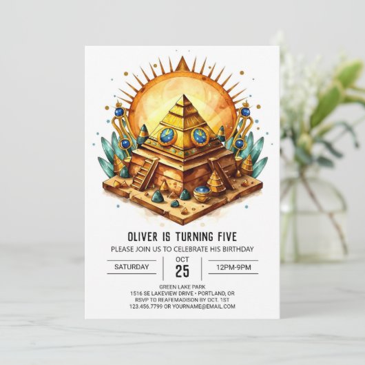 Invitation Gold Bohemian Ancienne Égypte Pyramides Anniversai (Debout devant)