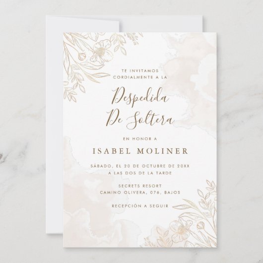 Invitation Gold Boho Fleur sauvage Fête des mariées espagnole (Devant)